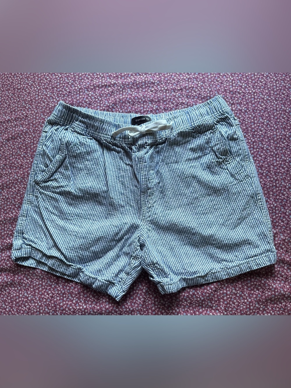 Cotton On Light Blue & White Striped Seersucker Shorts
